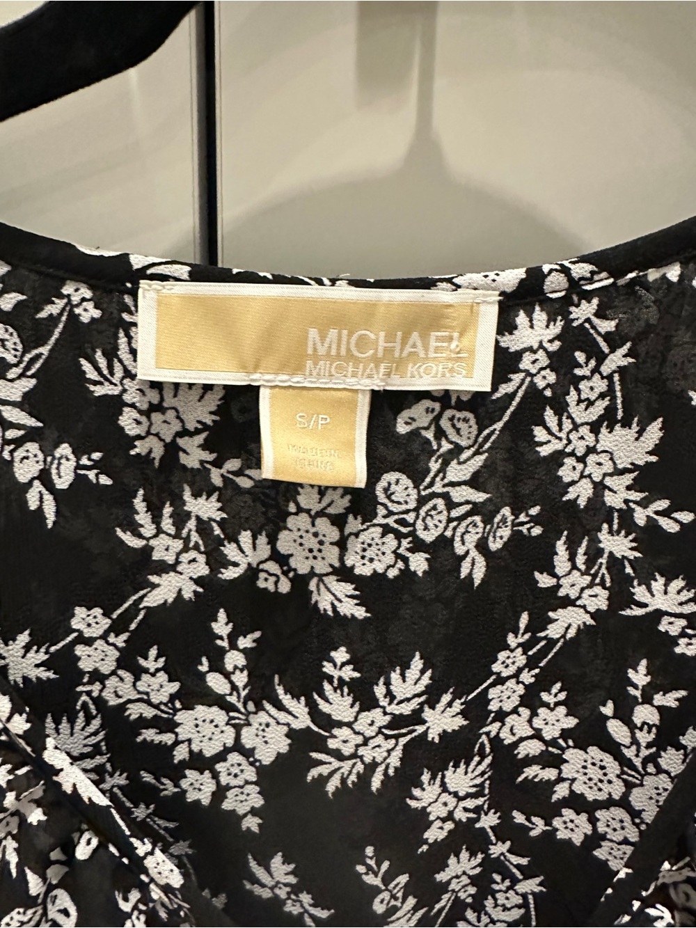 Michael Kors Black & White Floral Tie-Neck Blouse - Picture 2 of 2